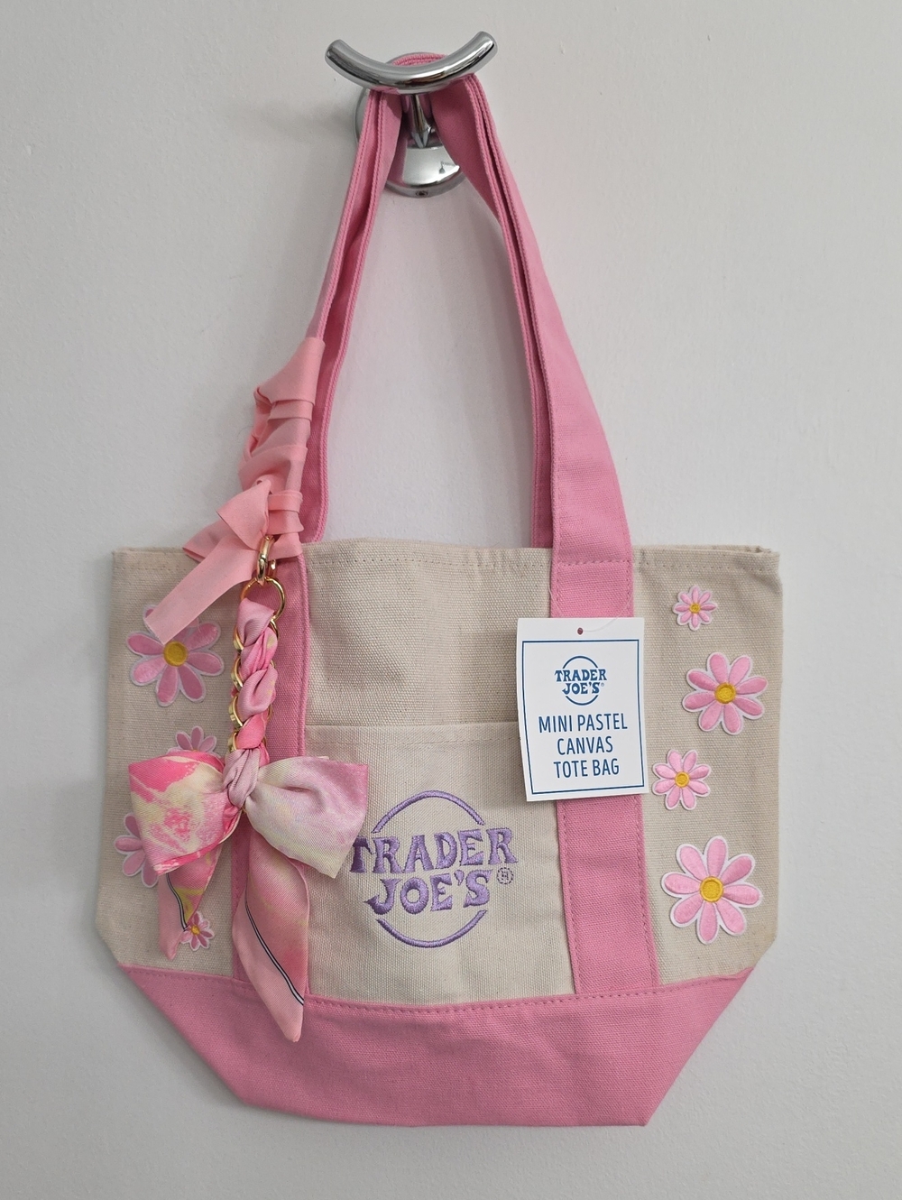 Trader Joe's Pink & Cream Floral Canvas Tote Bag